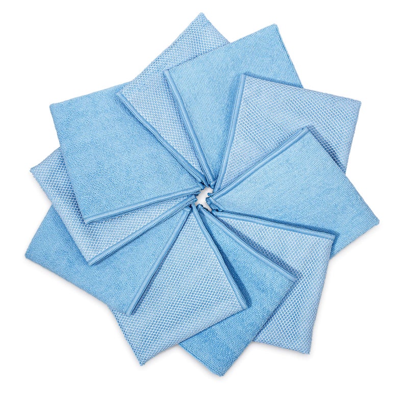 Zflow Ventures Zflow Microfiber Dish Cleaning Cloth in Blue - Dish Rags Kitchen Cleaning Cloths with Poly Scour Mesh Scrubbing Side - 10 Pack 12"x12"â€¦ - Image 2